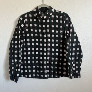 COS button up shirt 4 dark green check long‎ sleeve blouse work fun print retro